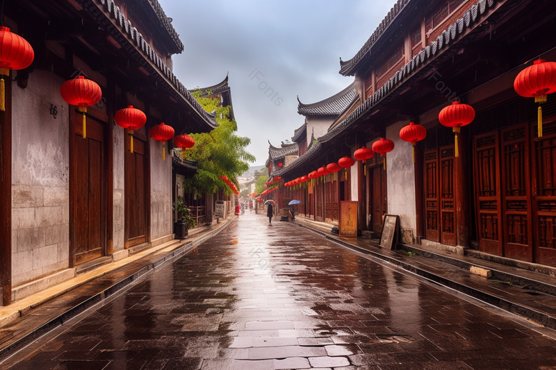 古镇老房子的门檐上家家户户挂着灯笼背景图,高清,摄影图,摄影图片,图片大全,摄影图免费下载
